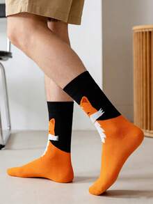 1 đôi tất nam dài đến bắp chân, phối màu cam và đen với họa tiết cáo, phù hợp cho mọi mùa. - Nhiều màu - Xem 2