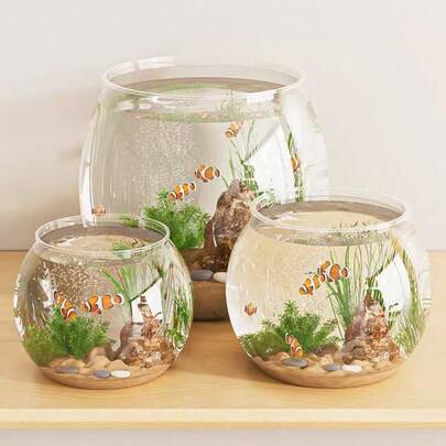 1pc Thick Transparent Tabletop Turtle Tank, Goldfish Bowl, Hydroponics Living Room Shockproof Aquarium, Round Plastic Small Fish Tank Suitable For Living Room, One-Piece Turtle Tank, Tabletop Goldfish Bowl, Harmless, Shockproof And Unbreakable Fish Tank.