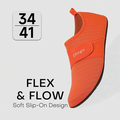 1双极简轻便女士赤足鞋，魔术贴纯色透气网眼柔韧低帮居家健身训练运动鞋