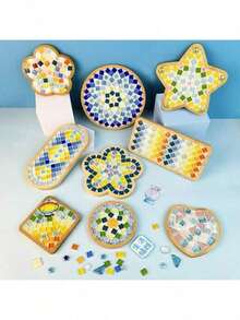 1 Set DIY Mosaic Coaster Making Kit, Includes Colored Glass Pieces And Bamboo Coaster Base - Handmade Home Decor Craft Set, Adult Desktop Decoration Handcraft Materials, Ideal Gift For Father's Day, Mother's Day/Birthday (For Craft Enthusiasts) Mosaic Craft Tool And Material Pack, Affordable DIY Gift - Multicolor - View 7