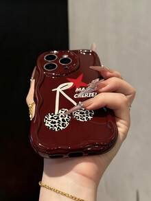 樱桃奶油色波浪边酒红色简约防震加厚手机保护壳，印花设计，适用于 17/17 Pro/17 Pro Max、16 XR/7/8、15 Pro Max、12 Pro Max、13 Pro Max、14 Pro Max、13、14、11、12P、14P、11P、12P、XS、XR、7/8P、7/8 GES2 - 彩色 - 查看 2