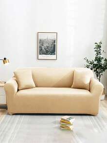 1 buah Sarung Sofa Elastis Sutra Susu Warna Polos, Sarung Sofa Modern untuk Semua Musim, Pelindung Sofa yang Aman untuk Hewan Peliharaan dan Dapat Dicuci dengan Mesin, Dekorasi Rumah yang Ramah Hewan Peliharaan, untuk Sofa 1 Dudukan, 2 Dudukan, 3 Dudukan, dan 4 Dudukan - Krem - View 5