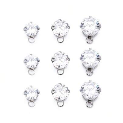 6pcs/Pack Stainless Steel Zirconia Four-Claw Pendant, Fashionable Unisex Necklace/Bracelet Accessory, Hypoallergenic Color-Retaining Jewelry DIY Pendant