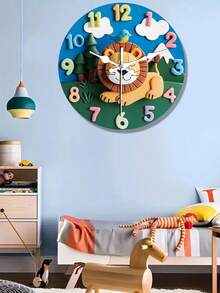 [Reloj de pared con tema animal] Reloj de pared de madera con tema animal, silencioso y educativo | Diseño digital colorido, decoración divertida para el hogar y doble propósito para enseñar la hora - 1PC - Ver 2