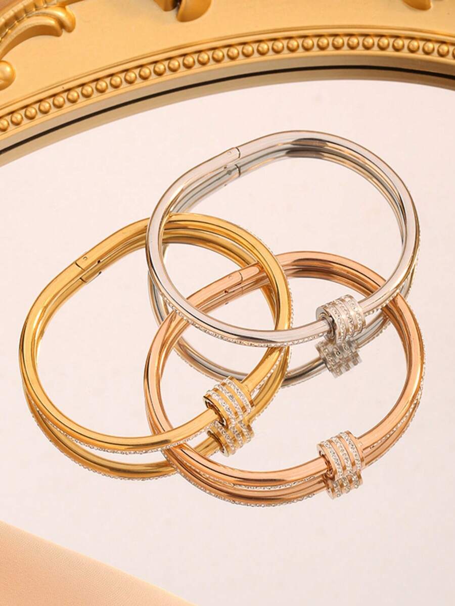 1pc Waist-Shaped Rhinestone Titanium Steel Rose Gold Minimalist Inlaid Crystal Non-Fading Bracelet For Women - Diamond-encrusted Bracelet - View 1