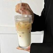 2 PCS Glass Cups With Lids And Glass Straws, 20OZ Iced Coffee Cups, Home Essential And Coffee Bar Accessories, Glass Tumblers With Lid And Straw, Suitable For Coffee, Juice, Cocktails, And Tea. - 2PCS - 查看 5