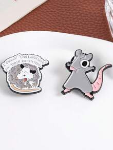 1枚负鼠表情包珐琅徽章“在这种情况下，我甚至无法‘生活、欢笑、爱’”，卡通胸针礼物 - 彩色 - 查看 9