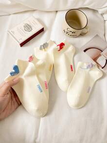 1 Pair Mushroom Bow Tie Boat Socks For Women, Non-Slip & Breathable - White - View 9