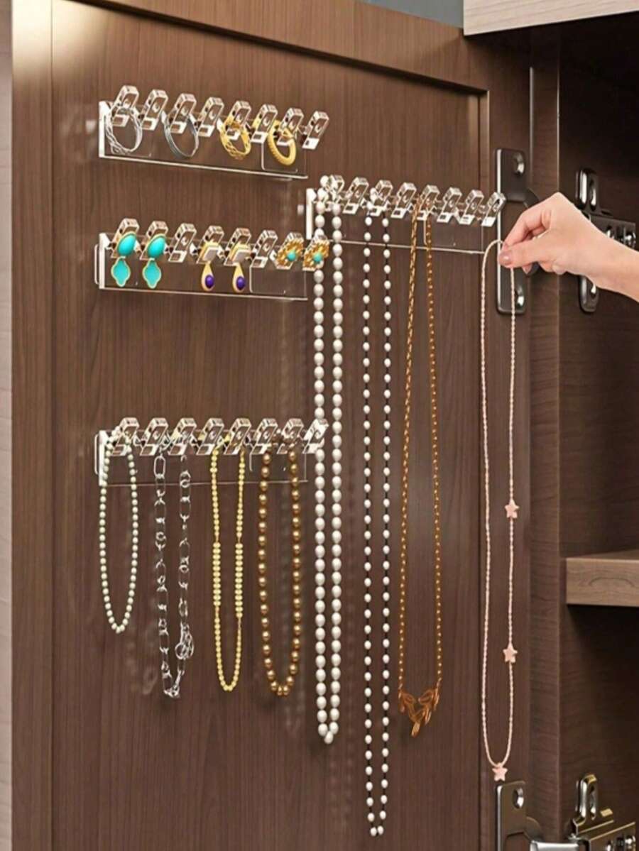 3件套8孔壁挂式首饰收纳架，带项链、手链和耳环挂钩 - 防缠绕展示架，首饰塔 - 彩色 - 查看 1