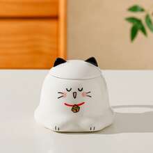 1个400毫升创意简约陶瓷下午茶杯，可爱卡通猫咪图案，带盖，可用洗碗机和微波炉加热，可定制生日礼物 - 彩色 - 查看 8