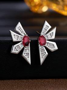 1 par de pendientes de mujer, diseño asimétrico de lujo con circonita sintética, versátil para uso diario, adecuado como regalo - arete - Ver 4
