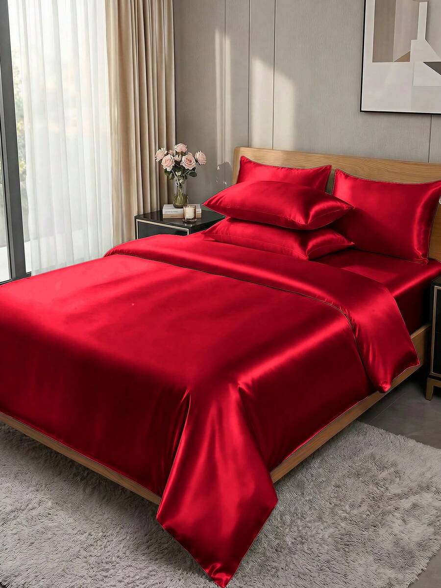 Bộ ga trải giường satin 2/3 món, bộ đồ giường ngủ mềm mại và thoải mái, ga trải giường màu trơn thân thiện với da, 1/2 vỏ gối và 1 ga trải giường, bộ ga trải giường satin lụa, phù hợp với mọi kích cỡ giường - đôi/đơn/nữ hoàng/vua, mềm mại và thoáng khí, đạt chứng nhận Oeko-Tex.