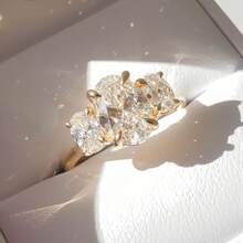 18K Gold Plated 4-Prong Oval Cubic Zirconia Wedding Ring For Women - Gold - View 2