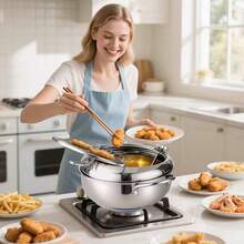 Premium Stainless Steel Compact Deep Fry Pan With Precise Thermometer, Secure Lid & Convenient Drip Rack, Ideal For Tempura, French Fries, Shrimp, Chicken Wings & Various Homemade Fried Foods, Perfect Small-Size Deep Frying Pot - View 11