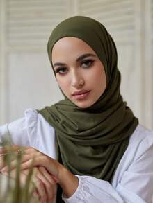 1pc Plus Size Soft Casual Solid Color Knit Headscarf/Scarf For Women,Travel Essential,Holiday - Army Green - View 4