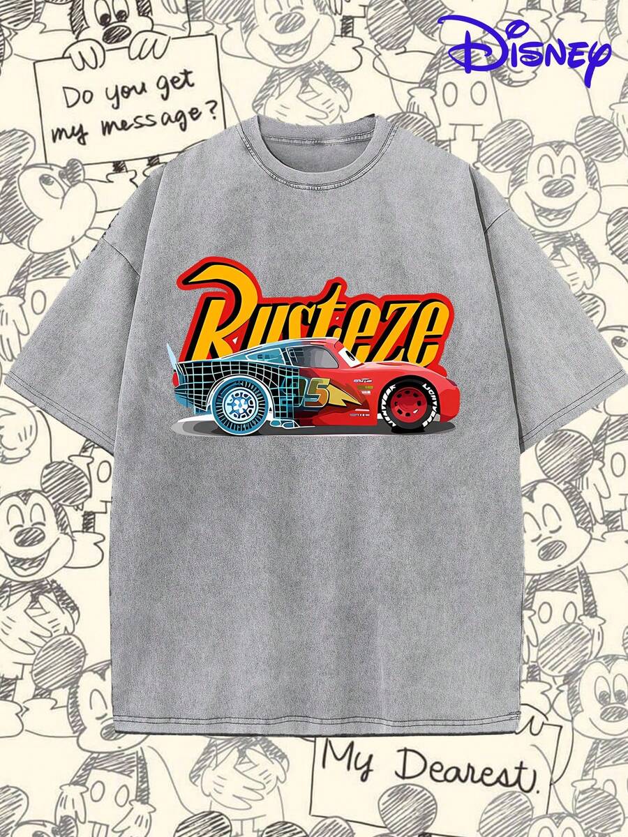 The Officially Licensed Disney Pixar Cars Lightning McWireframe Graphic Tee Is A Stylish Short-Sleeved T-Shirt With A Cartoon Design. Made Of Pure Cotton With A Washed Finish, It's Soft And Breathable, Making A Perfect Gift For Disney Fans. - 灰色 - 查看 1