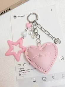 1pc Pink Heart Leather Camera Keychain, Bag & Phone Charm - Pink - View 2