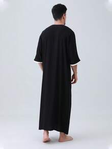 AL HARAMAIN Men's Black Moroccan Style Robe, Featuring Muslim Pattern Embroidered Pocket Decoration, 3/4 Sleeve, Suitable For Festival Formal Wear And Daily Traditional - Black - View 10