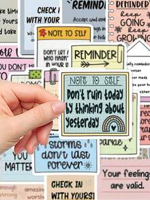 50pcs English Text Reminder Stickers Waterproof For Phone Case, Luggage, Laptop Decor Back To School - 查看 10