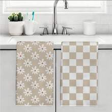 MEMNUN 2pcs Milk Tea Color Daisy Plaid Dual-Tone Printed Pattern Kitchen Towels Dish Towels 40*60cm/45*70cm Microfiber Modern Soft Absorbent Dish Cloths Hand Towels Home Decor Kitchen Decor Hand Towels Kitchen Accessories Machine Washable Cleaning Supplies Suitable For Restaurant Kitchen Bathroom Home Decor And Gift All Seasons - Multicolor - View 10