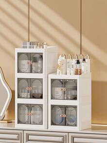 Bộ 1 hộp đựng mỹ phẩm cao cấp, hộp đựng đồ trang điểm sang trọng có ngăn kéo trượt, hộp đựng mỹ phẩm nhiều tầng dung tích lớn chống bụi, thích hợp cho phòng tắm, bàn trang điểm, đựng son môi, mỹ phẩm chăm sóc da, cọ trang điểm, sữa rửa mặt, mặt nạ. - Nhiều màu - Xem 2