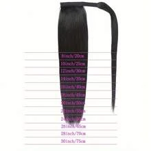 Straigh Ponytail Extensions Human Hair With Clip In Magic Paste Invisible Ponytails Wrap Around Straight Natural Black For Woman - Natural Black - View 9