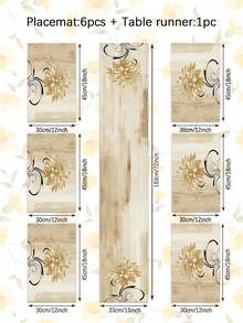1/4/5/6/7pcs Vintage Style Floral Design Decoration Set, Living Room/Bedroom/Dining Room Decor, Linen-Like Material, Multi-Size Options, Dining Table Decor, Fireplace Mantel Scarf, Placemats, Coasters, Home Decor - Mocha Brown - View 25