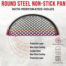 Non-Stick Pizza Pan With Holes - 13-Inch Perforated Pizza Crisper Carbon Steel Pizza Pan - 1 Round Pizza Trays - Black - View 7