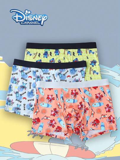 Disney 3 piezas Calzoncillos de hombre con estampado de graffiti de dibujos animados, con cintura elástica