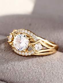 1 PC Fashion Cubic Zirconia Ring For Women For Wedding Engagement Jewelry Valentine's Day Gift - Gold - View 3