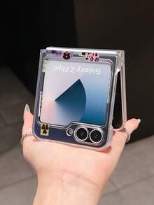 1pc Fashion Simple Matte PC Material Simple Cute Label Plant Note Element Folding Phone Case, Can Protect And Prevent Falling For: SamsungGalaxy Zflip 3/Zflip 4/Zflip 5/Zflip 6/Zflip 7/ Find N3 Flip/ Razr 50 Ultra/ Razr 60 Ultra/ 60/ Razr 50/XiaomiMIX Flip/Galaxy Z Flip7 FE - Clear - View 3