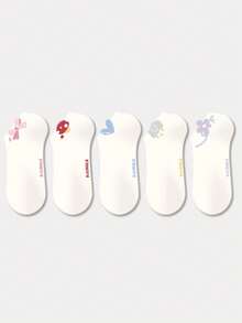 1 Pair Mushroom Bow Tie Boat Socks For Women, Non-Slip & Breathable - White - View 11