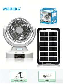 ONEEKA Ventilador solar para exteriores de 6/8/9 pulgadas, carga de panel solar/USB, iluminación nocturna LED, ajuste silencioso de varios niveles, bombilla accesoria, alivio del calor del verano, verano fresco, adecuado para acampar al aire libre, picnics, dormitorios y oficinas - FS-134 - Ver 3