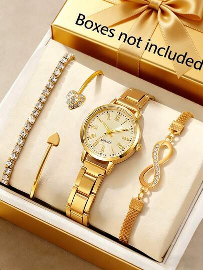4pcs Set Fashionable Minimalist Women/Student Quartz Watches With 8-Shaped Bracelet, Ideal Gift For Mother's Day, Teacher's Day, Thanksgiving, Graduation, Friends