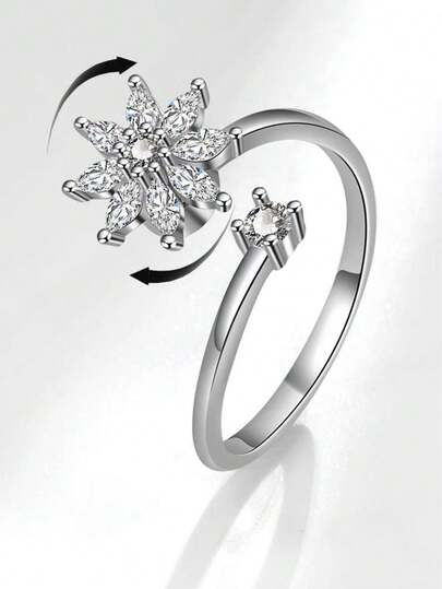 1pc Anti-Anxiety Rotatable Minimalist Flower Ring For Women, Anti-Stress Wedding Band