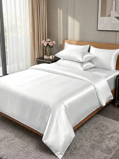 2/3pcs Satin Duvet Cover Set, Bedding Set, Soft And Comfortable Bedding Set For Bedroom, Solid Color Skin-Friendly Comforter Cover Set, 1/2pcs Pillowcase And 1 Duvet Cover, Silk Satin Bedding Set, For All Size Bed - Twin Full Queen King Size, Soft, Breathable, Oeko-Tex