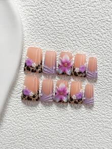 10pcs Set Retro Sexy Girl Style Nail Art Kit, Acrylic Nail Tips With Hand-Painted Black & Brown Leopard Pattern Nail Decorations - Multicolor - View 13