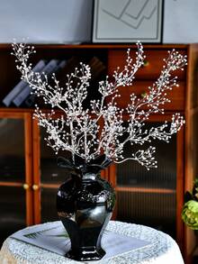 1pc Exquisite Crystal-Like Floral Branch, Handmade Beaded Artificial Flower, Creative Flower Arrangement, Suitable For Mother's Day Gift, Vase Filler, Holiday Party, Home Decor - Silver - View 7