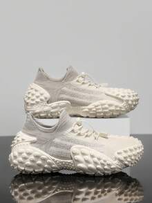 GAISIMA 1双男士纹理针织鞋面运动鞋，独特压纹外底，休闲鞋，适合街头服饰和日常穿着 - 米色 - 查看 6