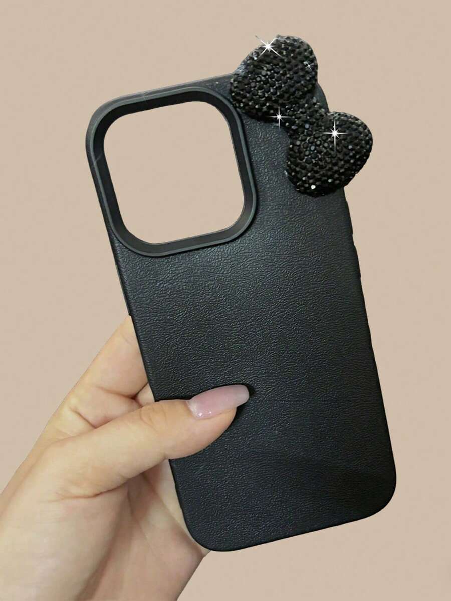 1个闪亮3D蝴蝶结奢华哑光鳄鱼纹全包防震TPU手机壳，兼容苹果17/16/15/14/13/12/11 Pro Max - 彩色 - 查看 1