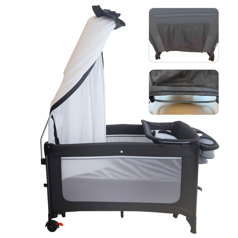 Bebezo Cunas Bebes Con Mosquitero, Corral Para Bebe Negro Gris Oscuro