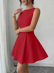 PRETTYGARDEN Women's Summer Dresses Elegant Sleeveless Boat Neck A Line  Formal Cocktail Party Wedding Guest Graduation Vacation Mini Red Dress Club Outfits For Women - 紅色 - 查看 5