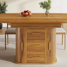 Extendable Dining Table, Kitchen Table, Round Table That Converts To Oval, 118-158 Cm, Seats Up To 6, Three Storage Levels, Walnut - Walnut Color + Medium Density Fiberboard - View 5