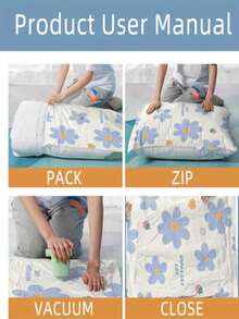 5pcs Vacuum Storage Bags, Plastic Rectangular Multi-Purpose Bags With Zipper Seal, Moisture-Proof, Suitable For Bedding, Pillows, Blankets, Clothes - Save 80% Space, No Electricity Required - Blue Flowers - View 7