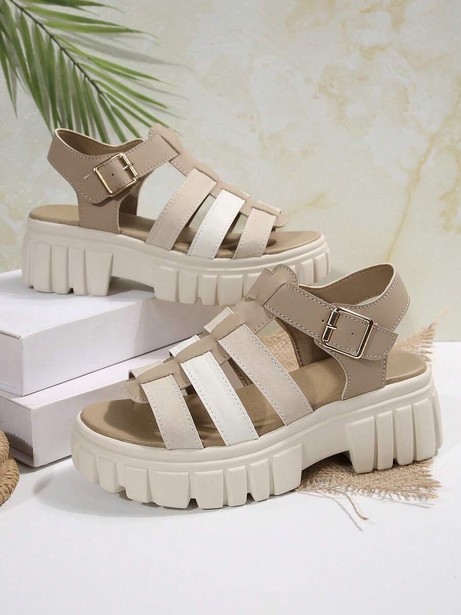 Women's Woven Hollow-Out Platform Wedge Casual Minimalist Retro Roman Style Sandals