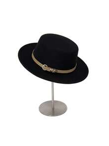 1 pieza Sombrero plano de fieltro de lana de ala ancha de unicolor retro, sombrero de fieltro con decoración de hebilla de estilo vintage británico, adecuado para fiestas temáticas occidentales, reuniones, fiestas de compromiso, cosplay, ceremonias de graduación, bailes de máscaras, festivales, celebraciones de cumpleaños, festivales de música, uso diario, verano, playa, vacaciones, viajes - multicolor - Ver 2