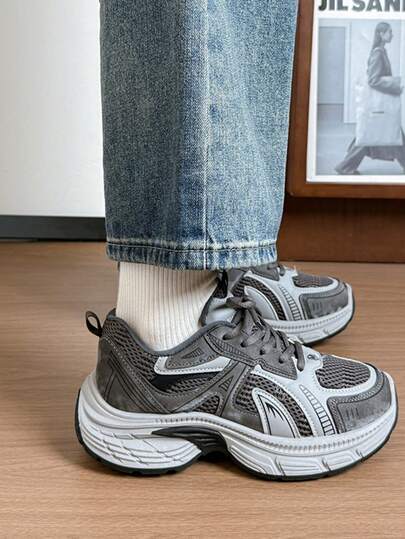 2026 Spring Korean Style Chunky Chunky Sneakers, Student Sports Running Casual Shoes, Platform Increase Height Running Shoes For Women