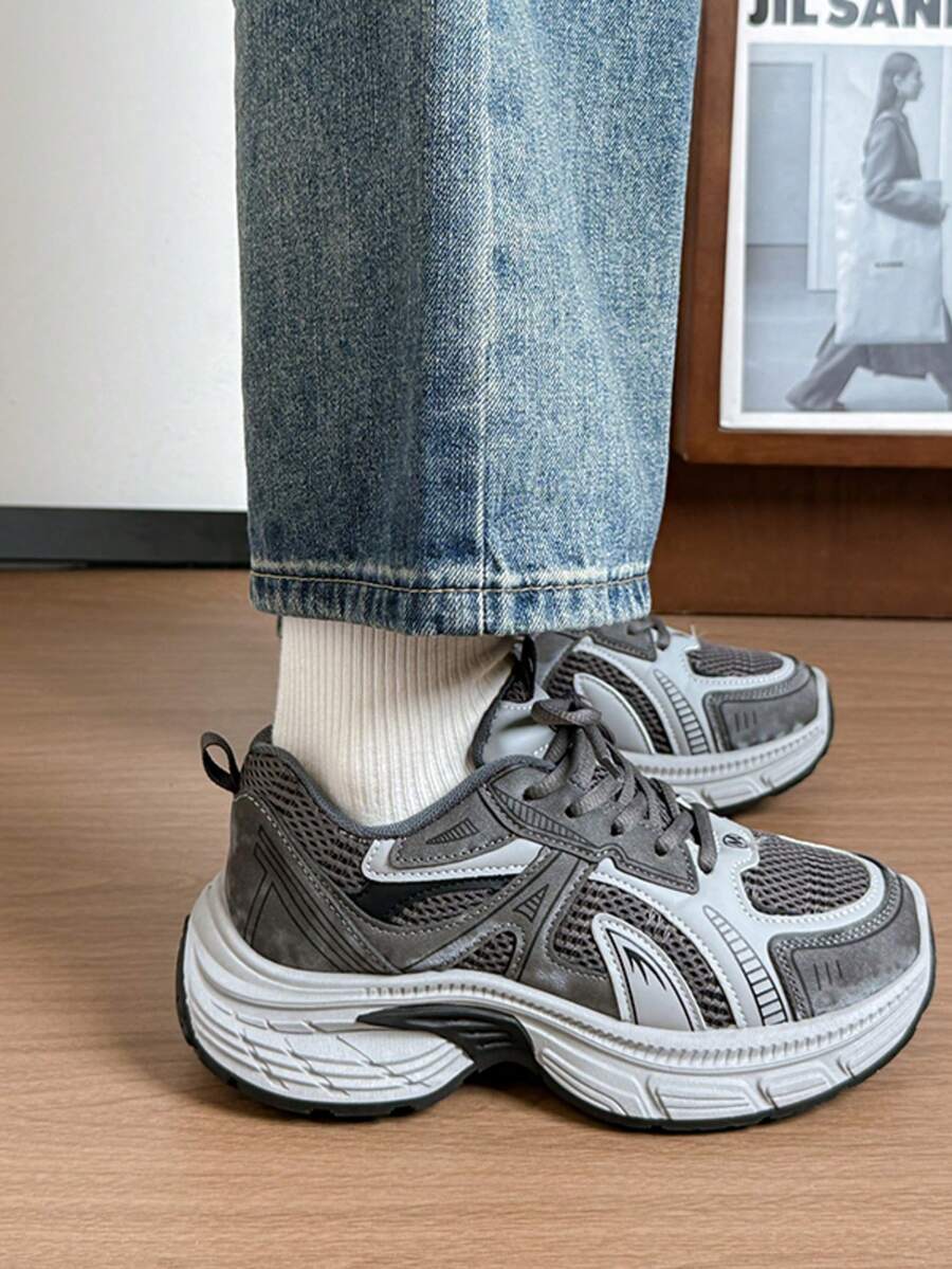 2026春季韩版厚底运动鞋，学生运动跑步休闲鞋，女款增高厚底跑步鞋 - 灰色 - 查看 1