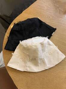 1pc Women's Bucket Hat, Fringed Plaid Pattern, Sun Protection, Letter Embroidery, Flattering Bucket Hat, Spring/Summer/Autumn - Multicolor - View 4