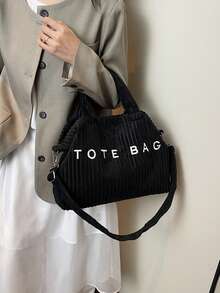 Large Capacity Tote Bag, Women's Casual Letter Print Handbag, Versatile Shoulder Bag For Commuting - Black - View 4